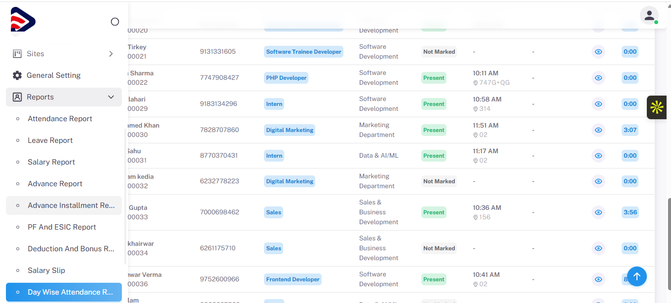 EVD Office Book staff management screen